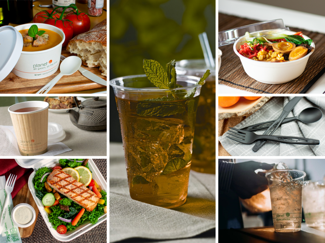 A collage of commercially compostable products by Inno-Pak