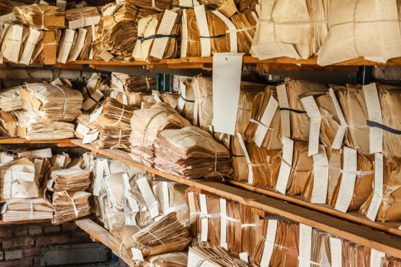 A third trend in packaging for 2023 will be brands trying to improve their recyclability. This image depicts bundles of recycled paper waiting to be reused.